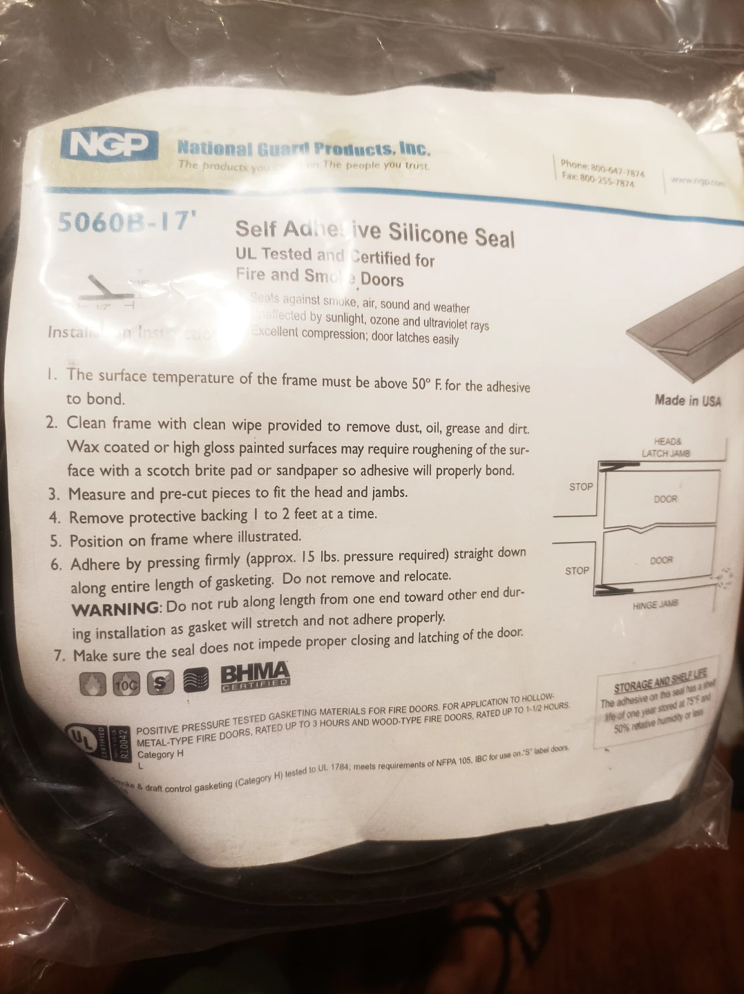 Pemko Silconseal Adhesive Gasketing for Fire and Smoke Doors