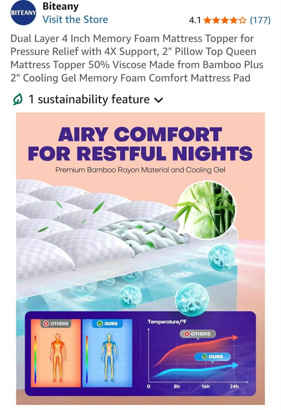 Biteany Memory Foam Mattress Topper - Queen - photo 4
