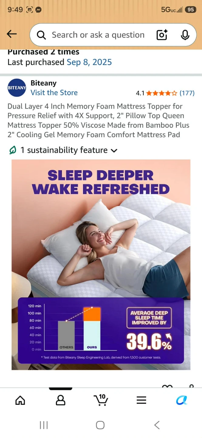 Biteany Memory Foam Mattress Topper - Queen - photo 5