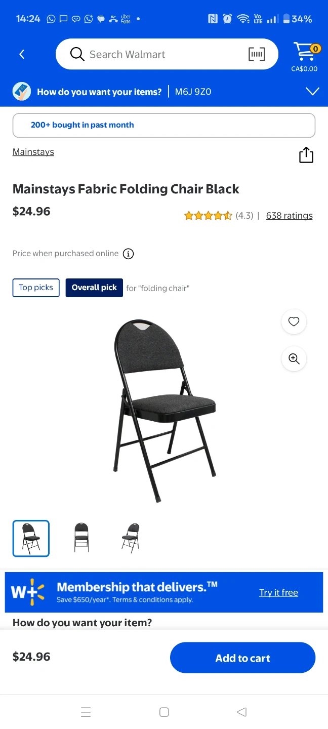 Mainstays Fabric Folding Chair Black