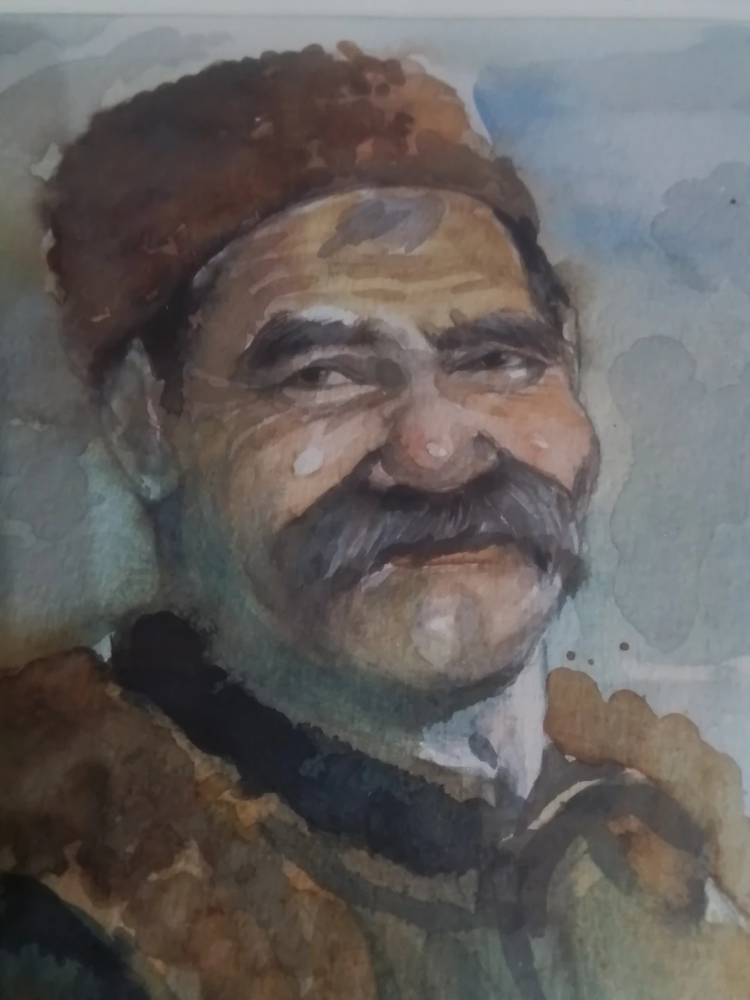 Charming Original Watercolor Portrait – Eldest Man - photo 5