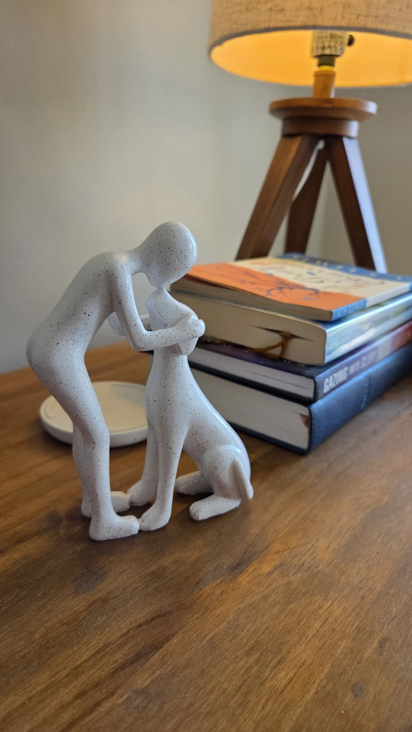Bestfriend - Man & Dog Sandstone Statue *new