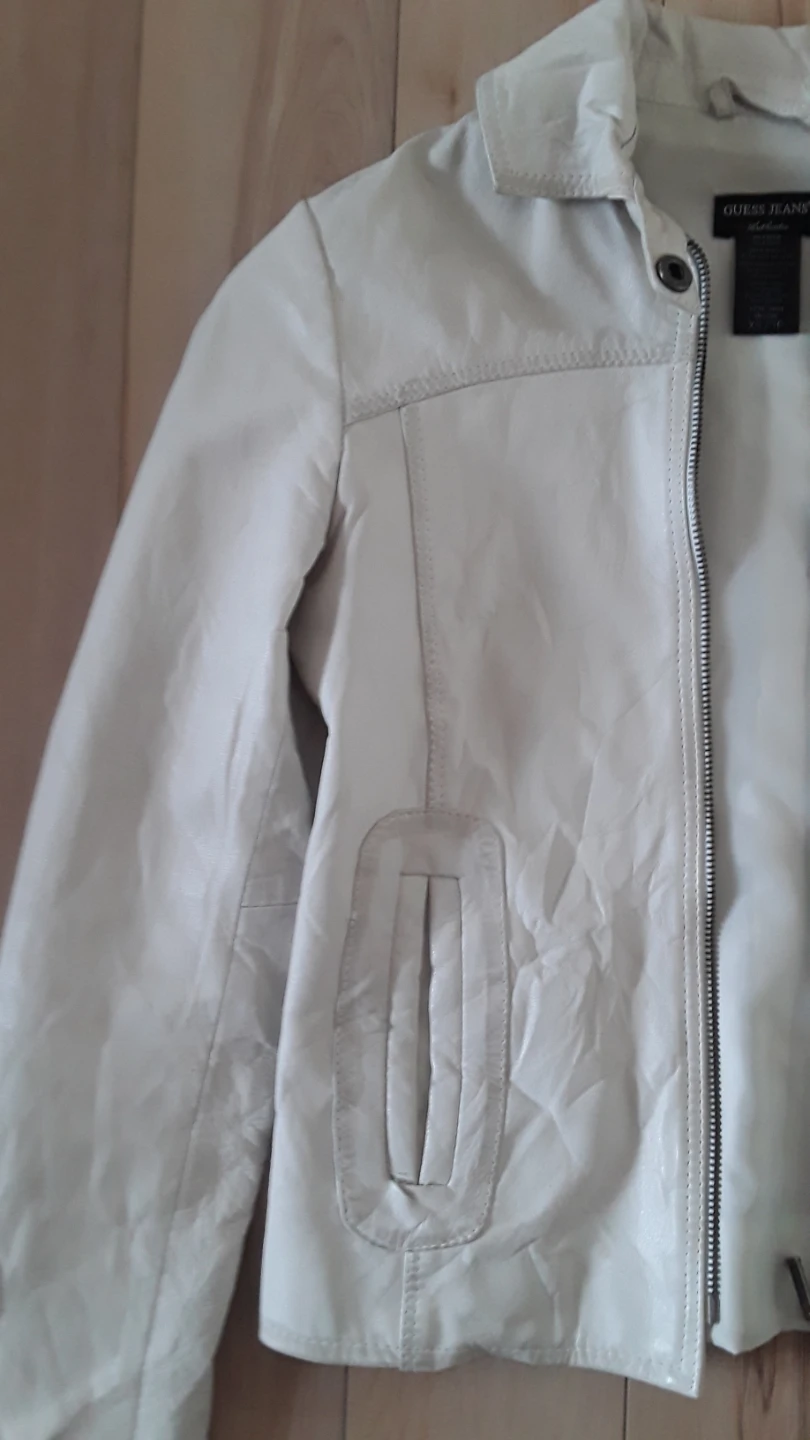 GUESS JEANS Cream Leather Moto Jacket - photo 3