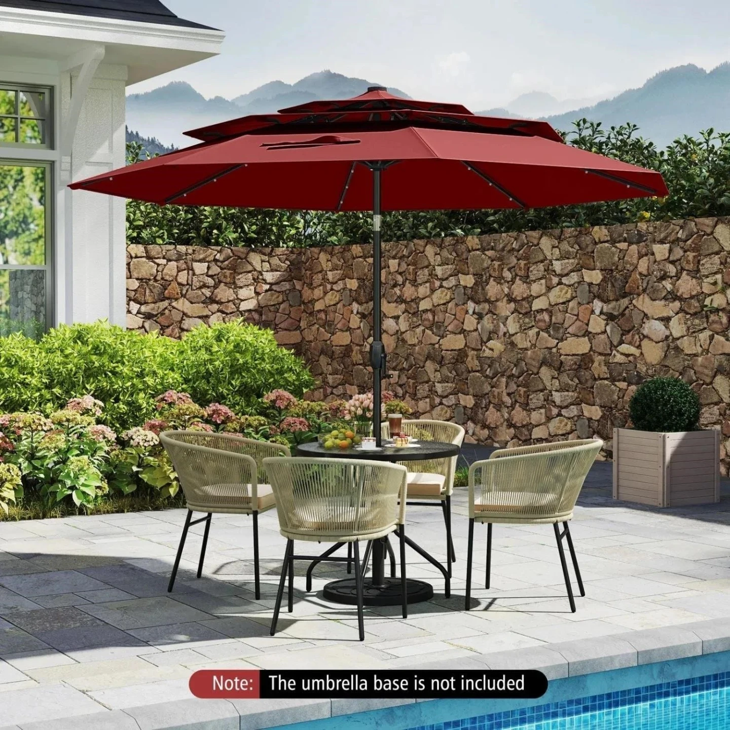 New>>Red 10ft Patio Umbrella with Solar Lights - photo 4