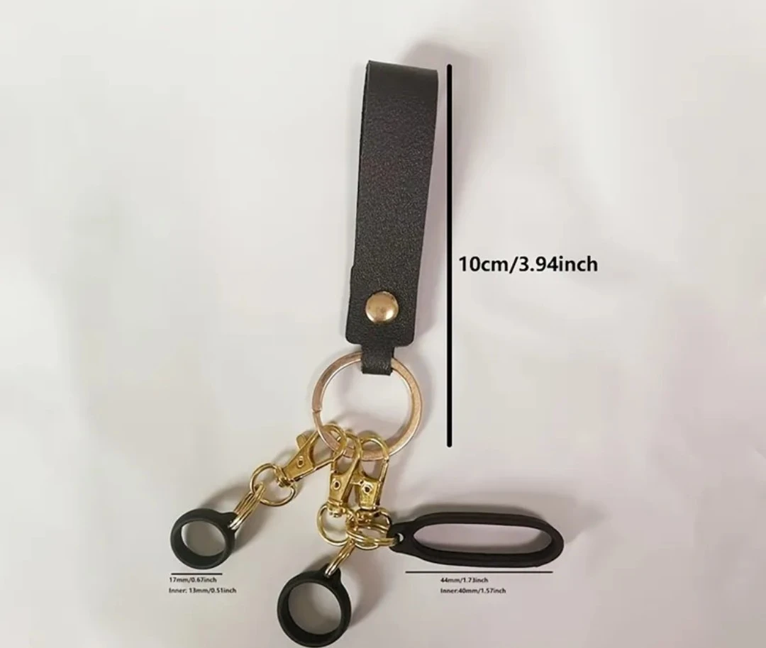 Black Faux Leather Keychain with Multiple Rings and Clasps - photo 2