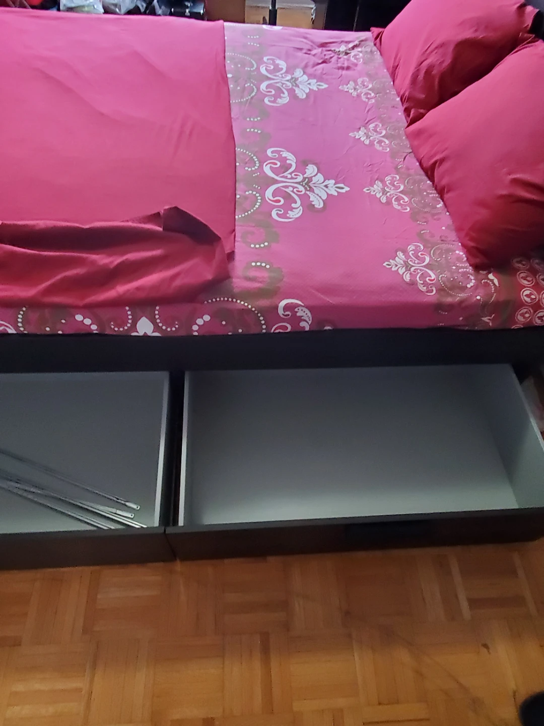 Black Wooden Brimnes Ikea Bed Frame with Headboard Storage - photo 3