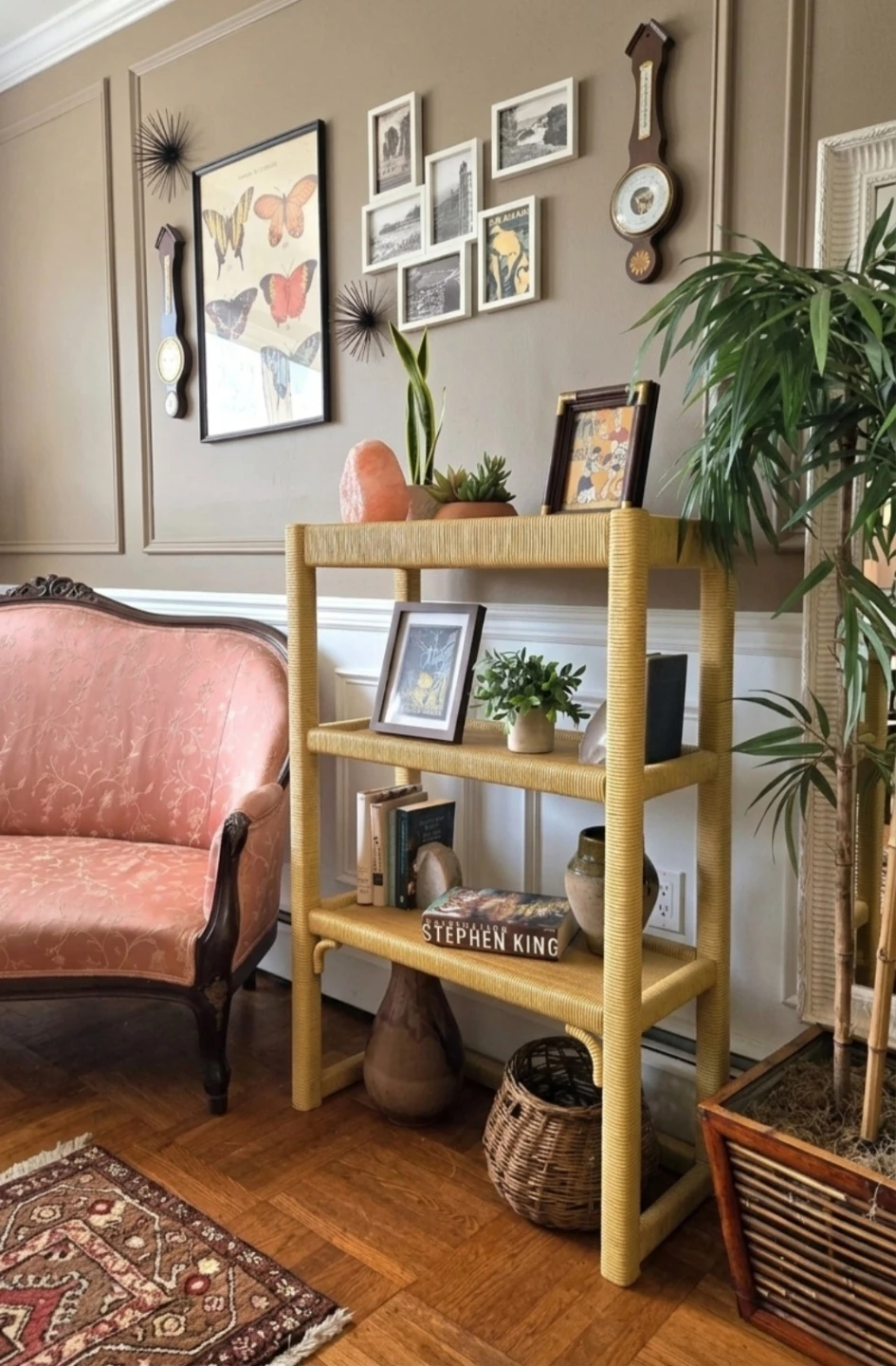 Vintage Slim Three Tier Solid Wood Construction  Rattan Bookcase - photo 2