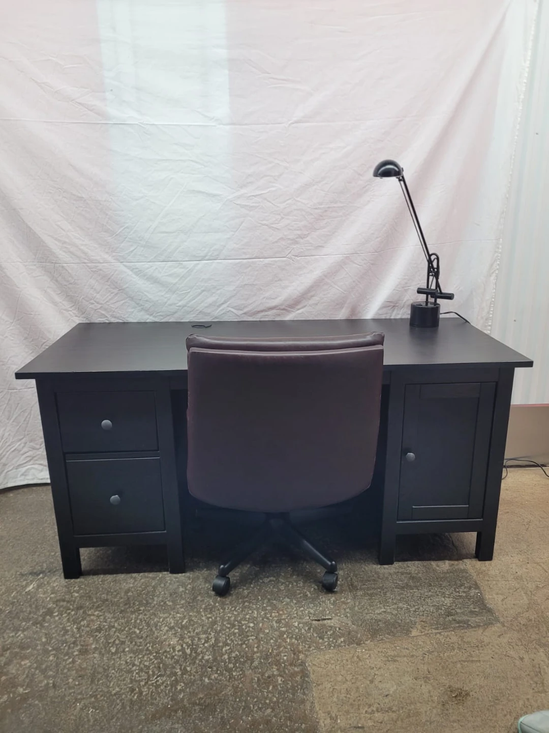Dark Wood Desk with Chair and Lamp