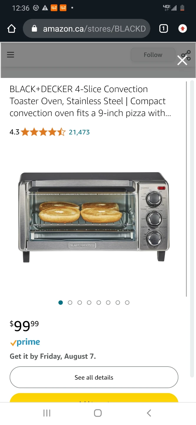 Black and decker 4 slice toaster oven