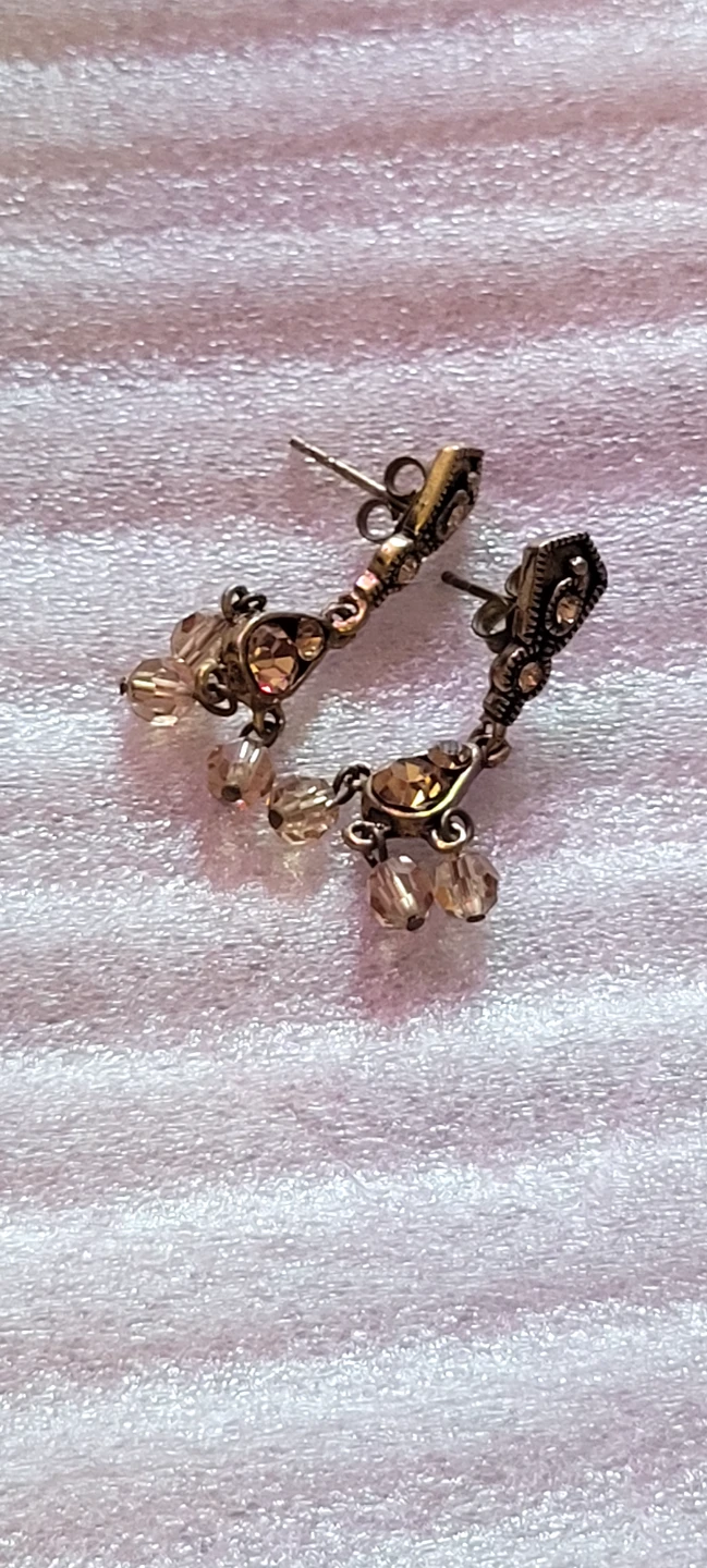Antique Style Drop Earrings with Amber-Coloured Gems