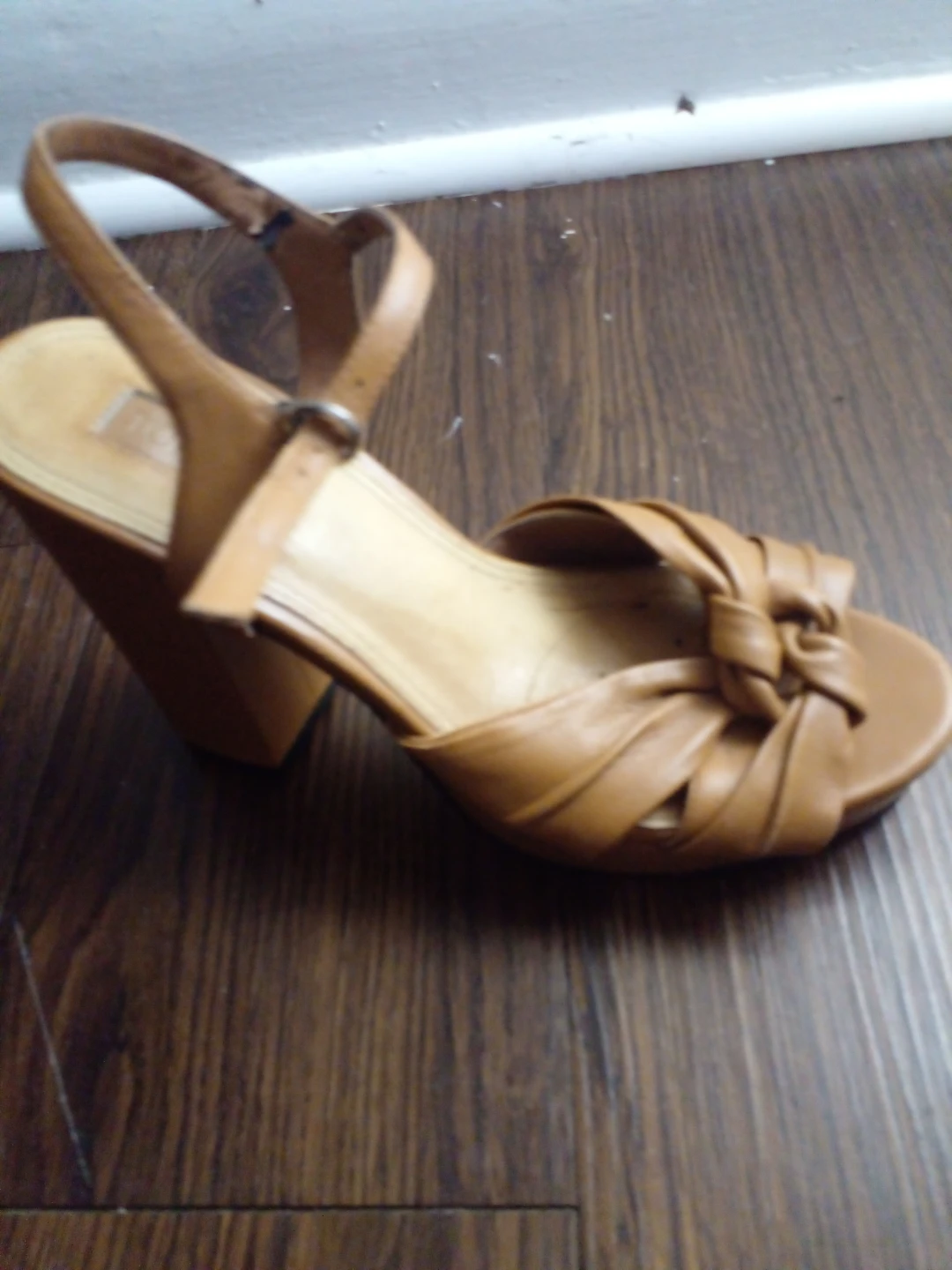 Tan Leather Block Heel Sandals