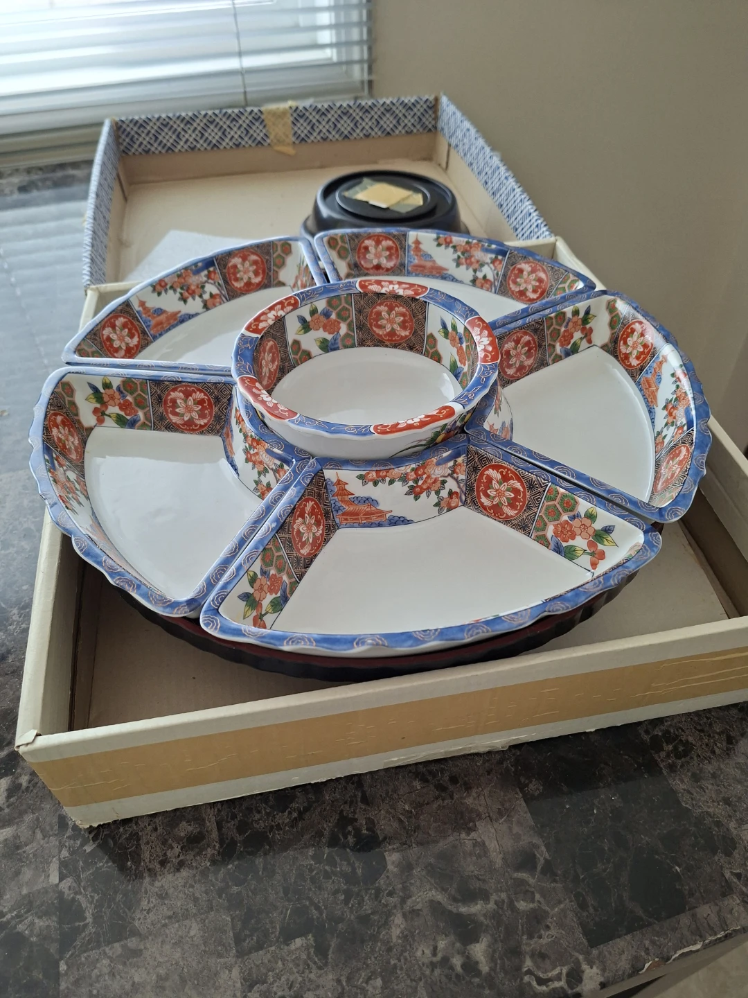 New Japanese Imari Porcelain Lazy Susan Serving Set