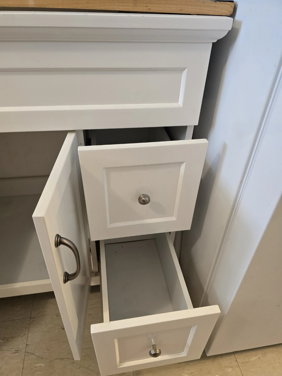 White Vanity Cabinet with Wooden Top - photo 4