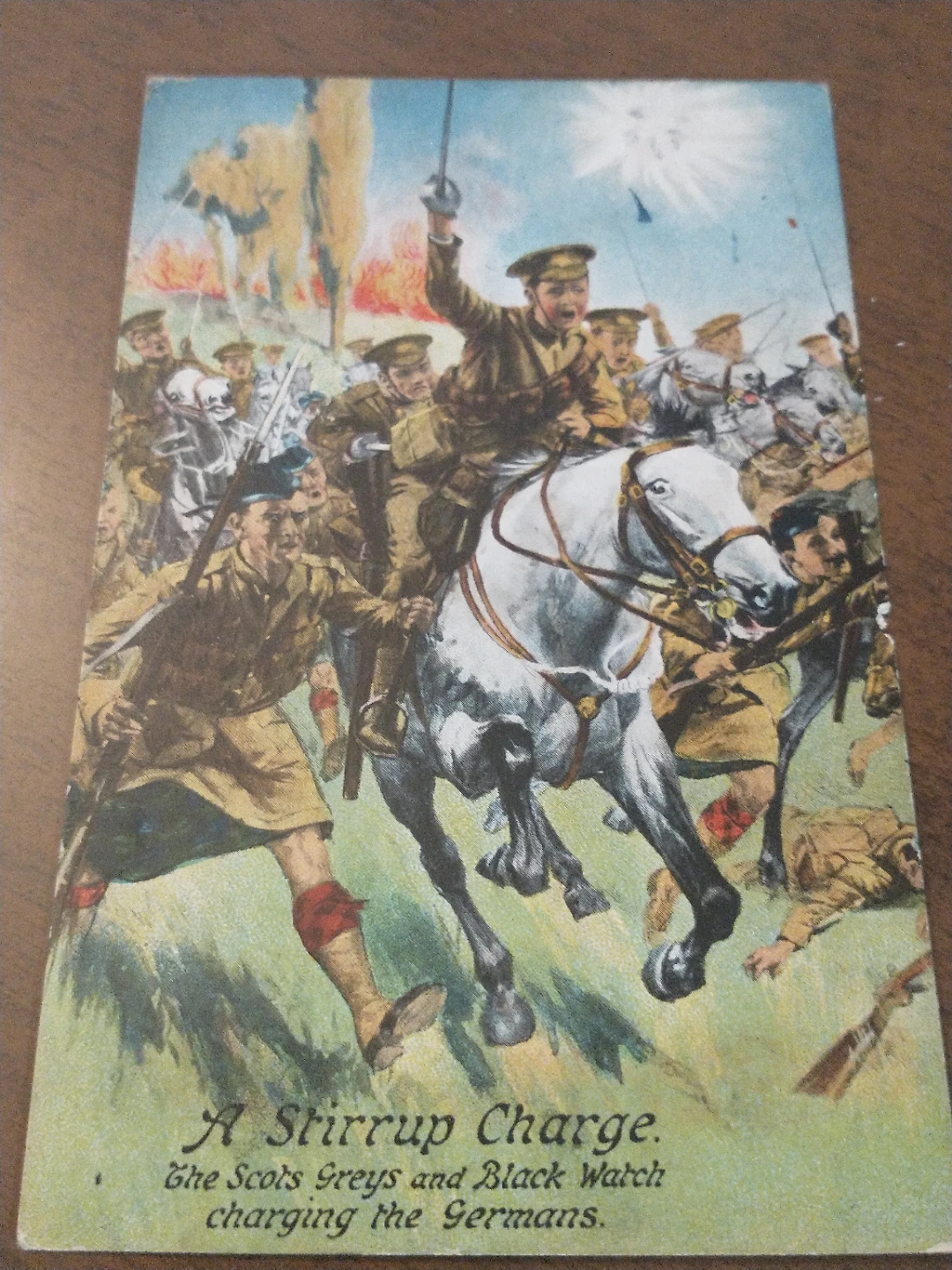 1910s-1920s  Stirrup Charge WWI Postcard Scots charging Germans - photo 3