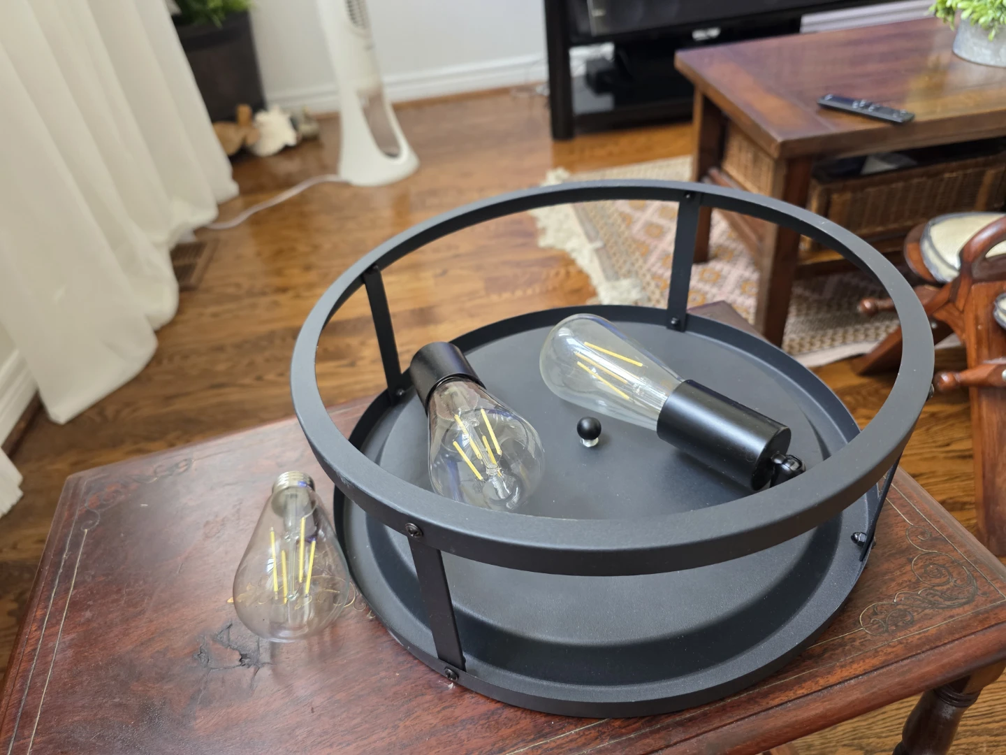BLACK Industrial Style Flush Mount Light Fixture with 2 Bulbs - photo 4
