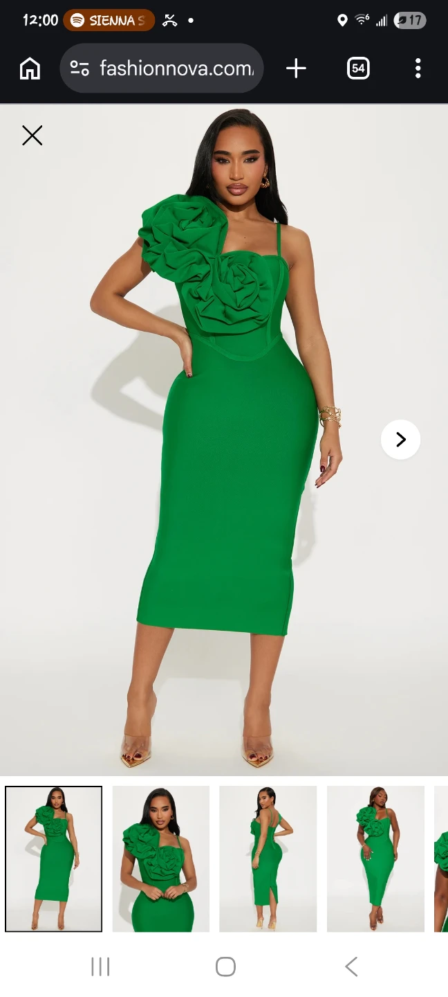 Fashion Nova Green Floral One-Shoulder Midi Dress