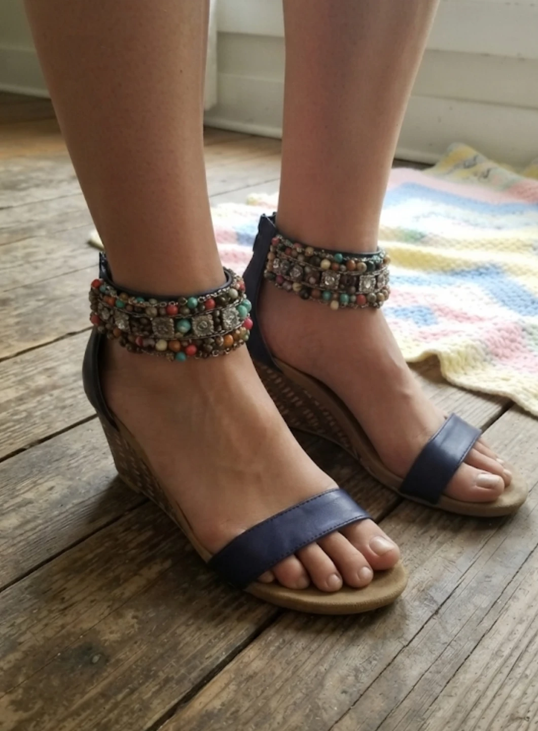 Vintage Kiss Kiss Beaded Strap Sandals