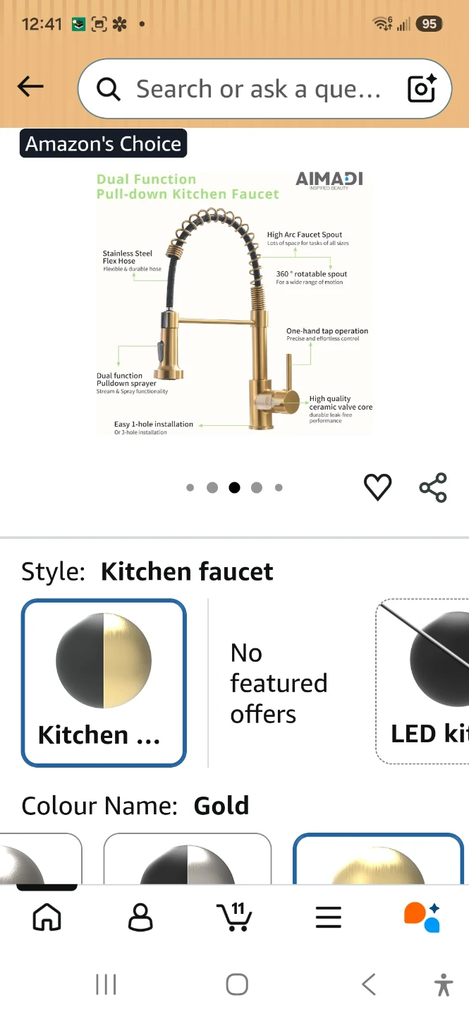 AIMADI Brushed Gold Kitchen Faucet with Pull Down Sprayer - photo 5