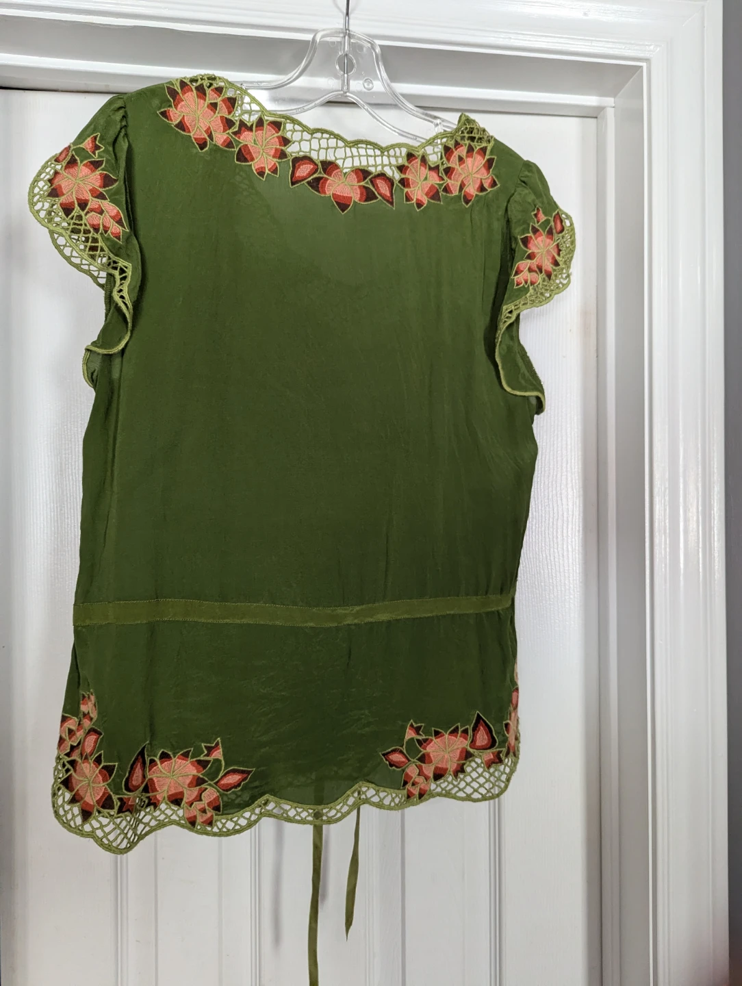 Nanette Lepore Embroidered Green Blouse - Size L