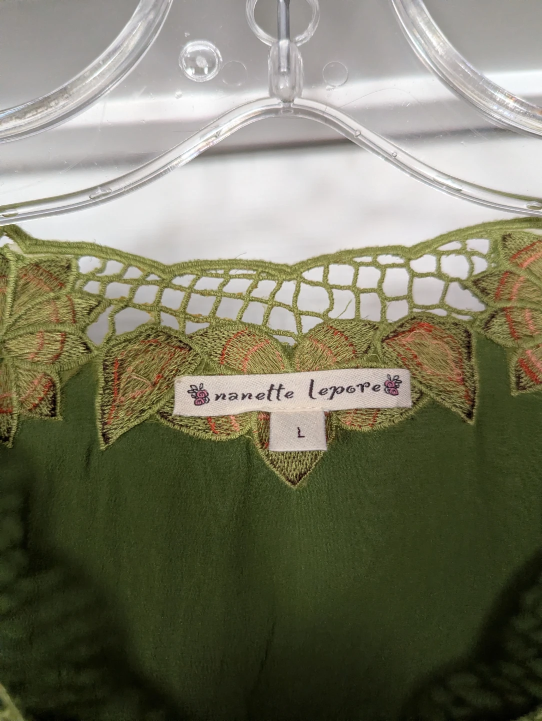 Nanette Lepore Embroidered Green Blouse - Size L - photo 2