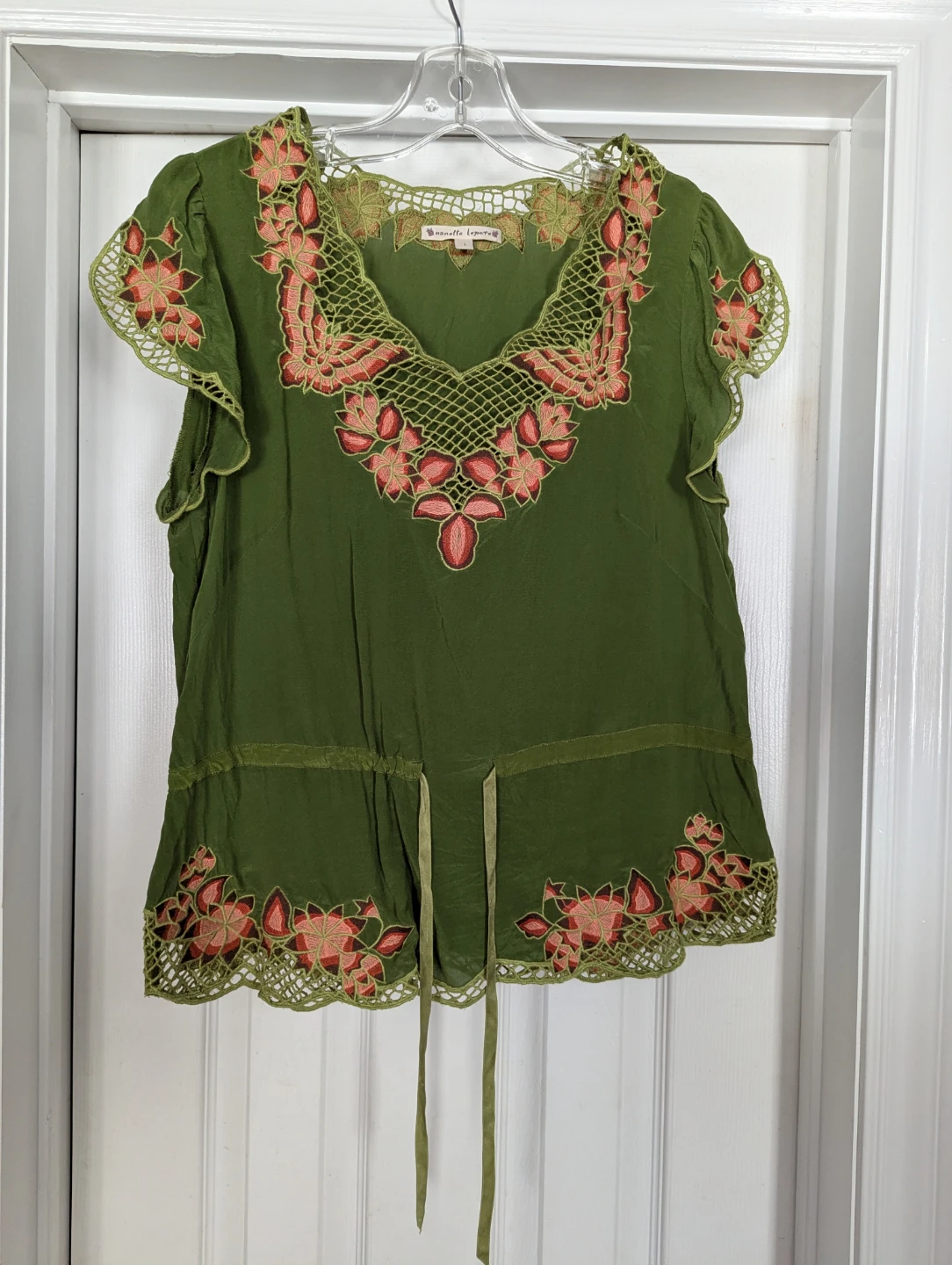 Nanette Lepore Embroidered Green Blouse - Size L - photo 3