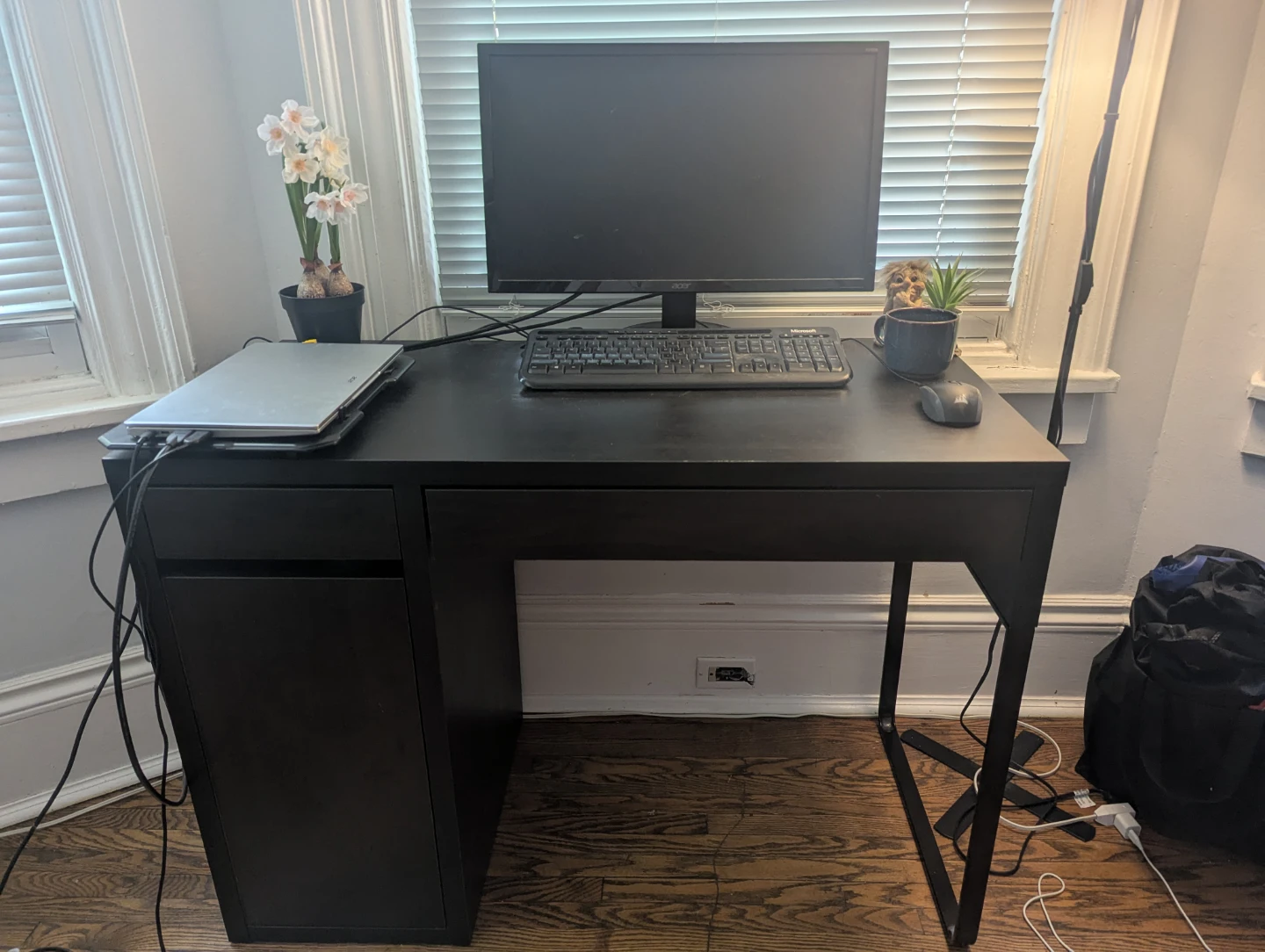 Black IKEA MICKE Desk with Cabinet and Drawers