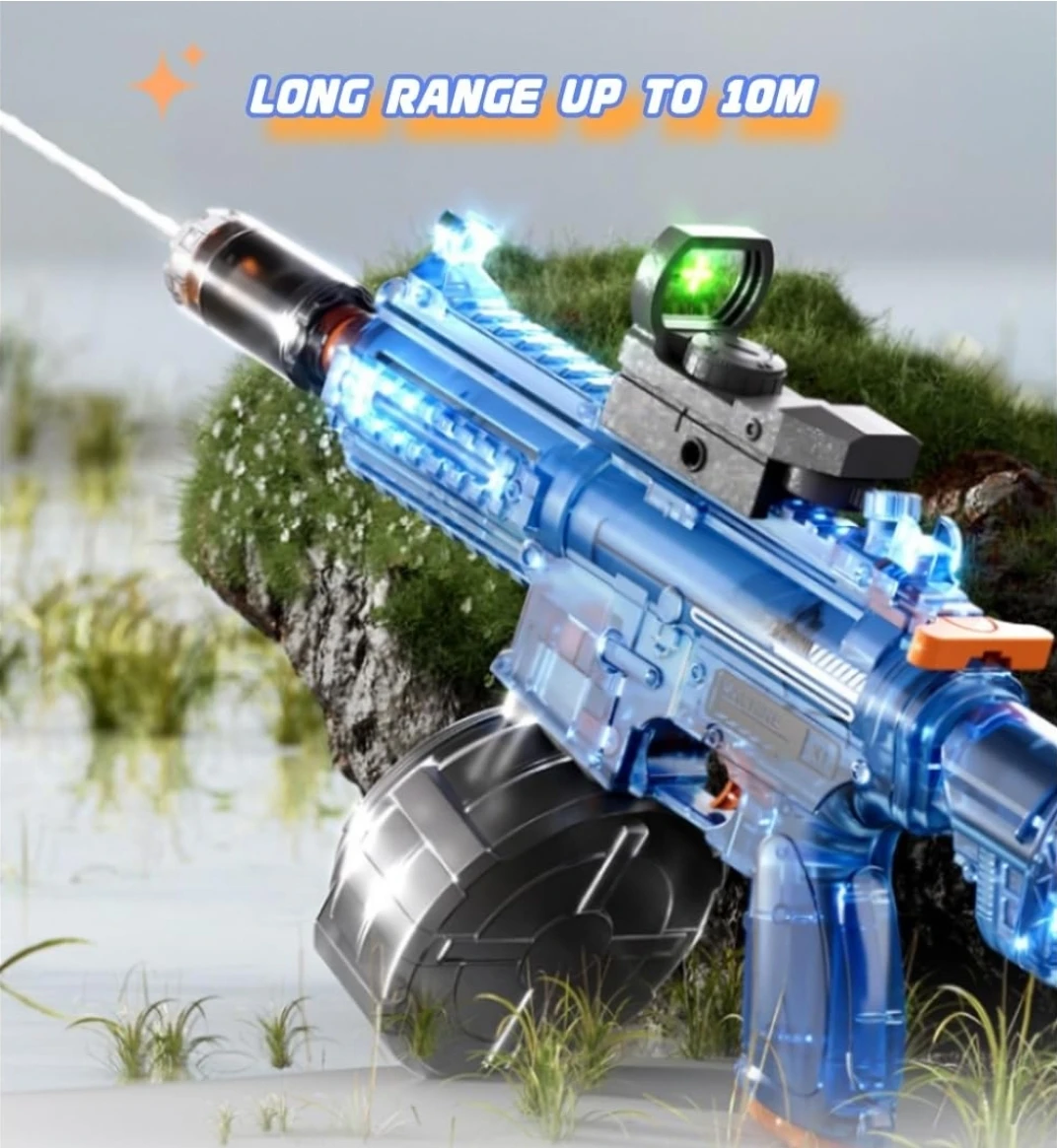 Electric Water Gun Transparent Blue Blaster with Sight Toy - photo 4