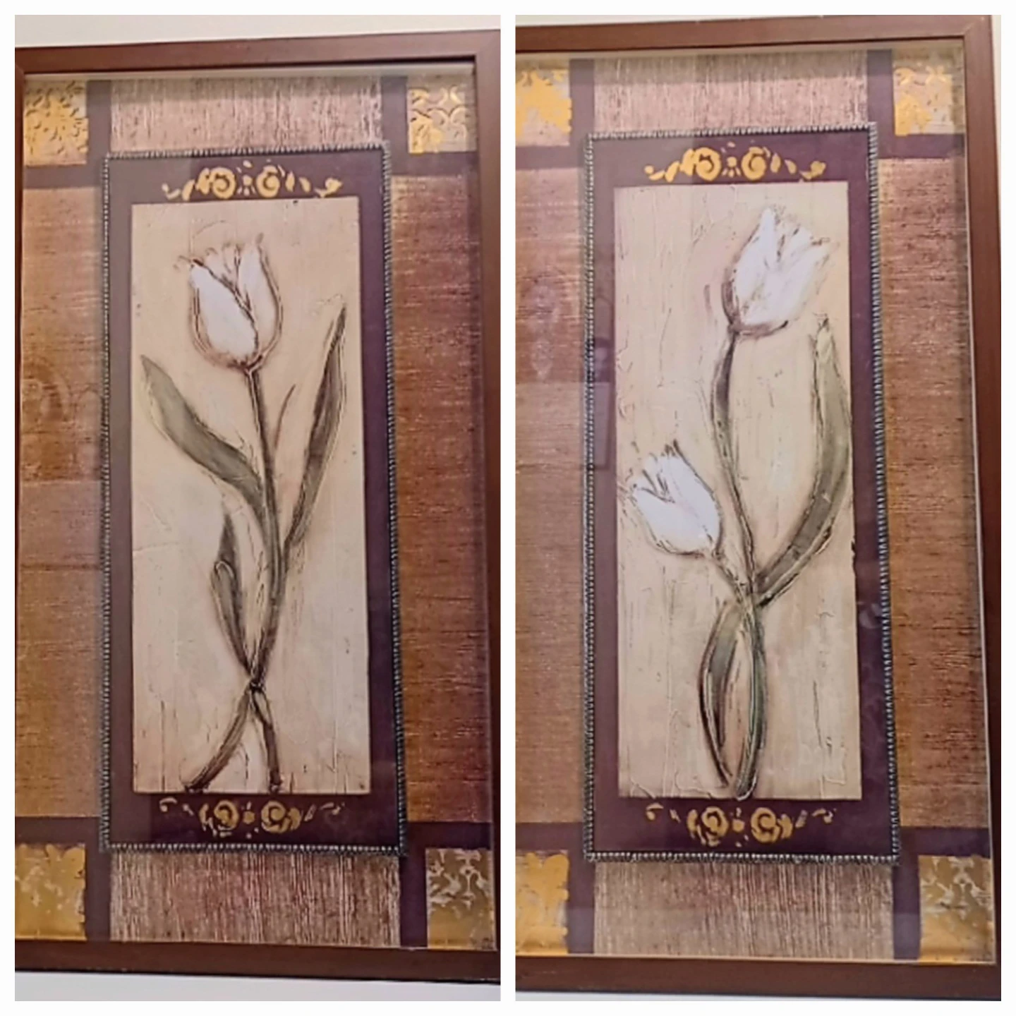 Vtg White Tulip Wall Art Pair