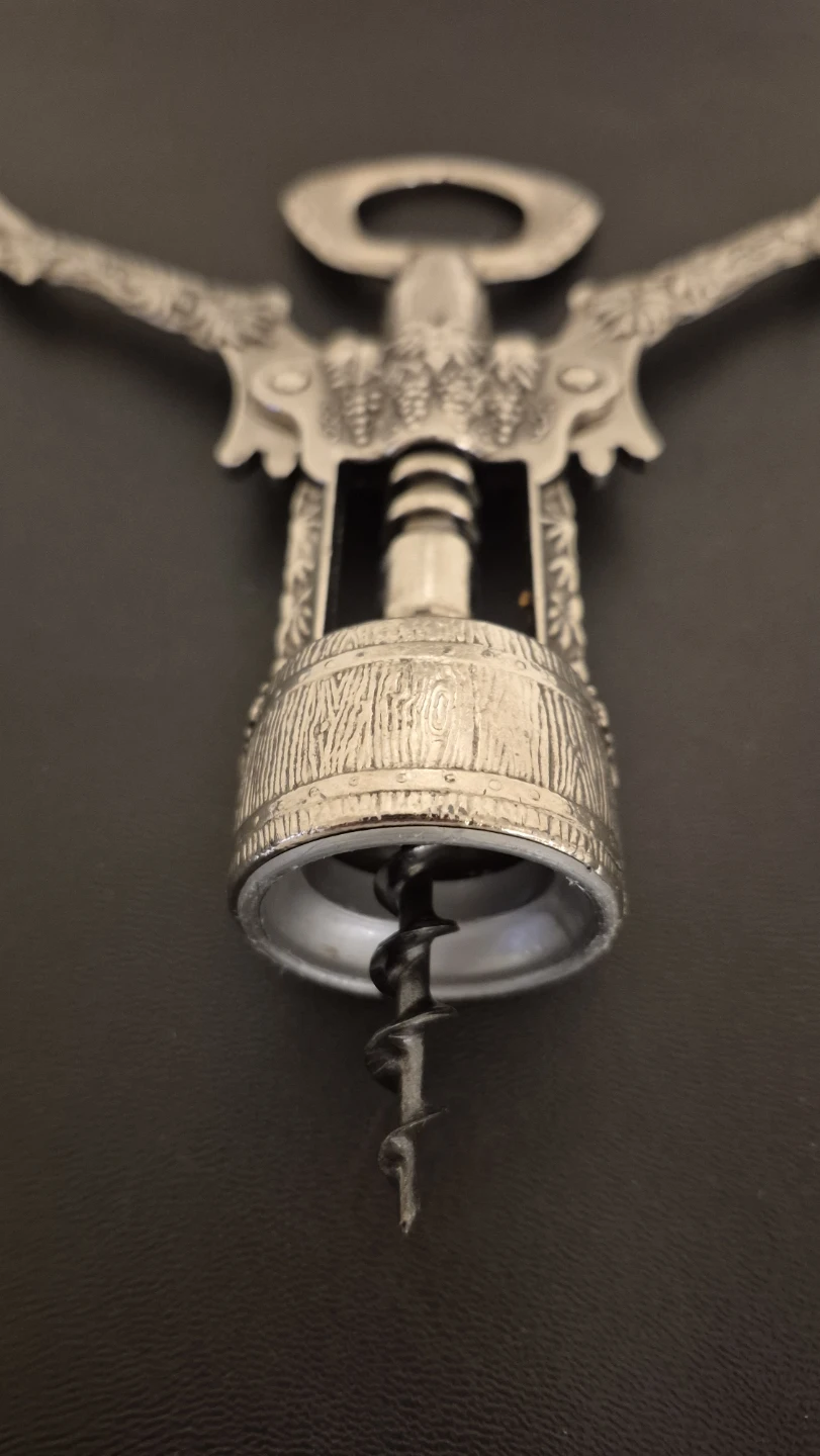 Vintage Pewter Corkscrew with Grape & Barrel Design - photo 2