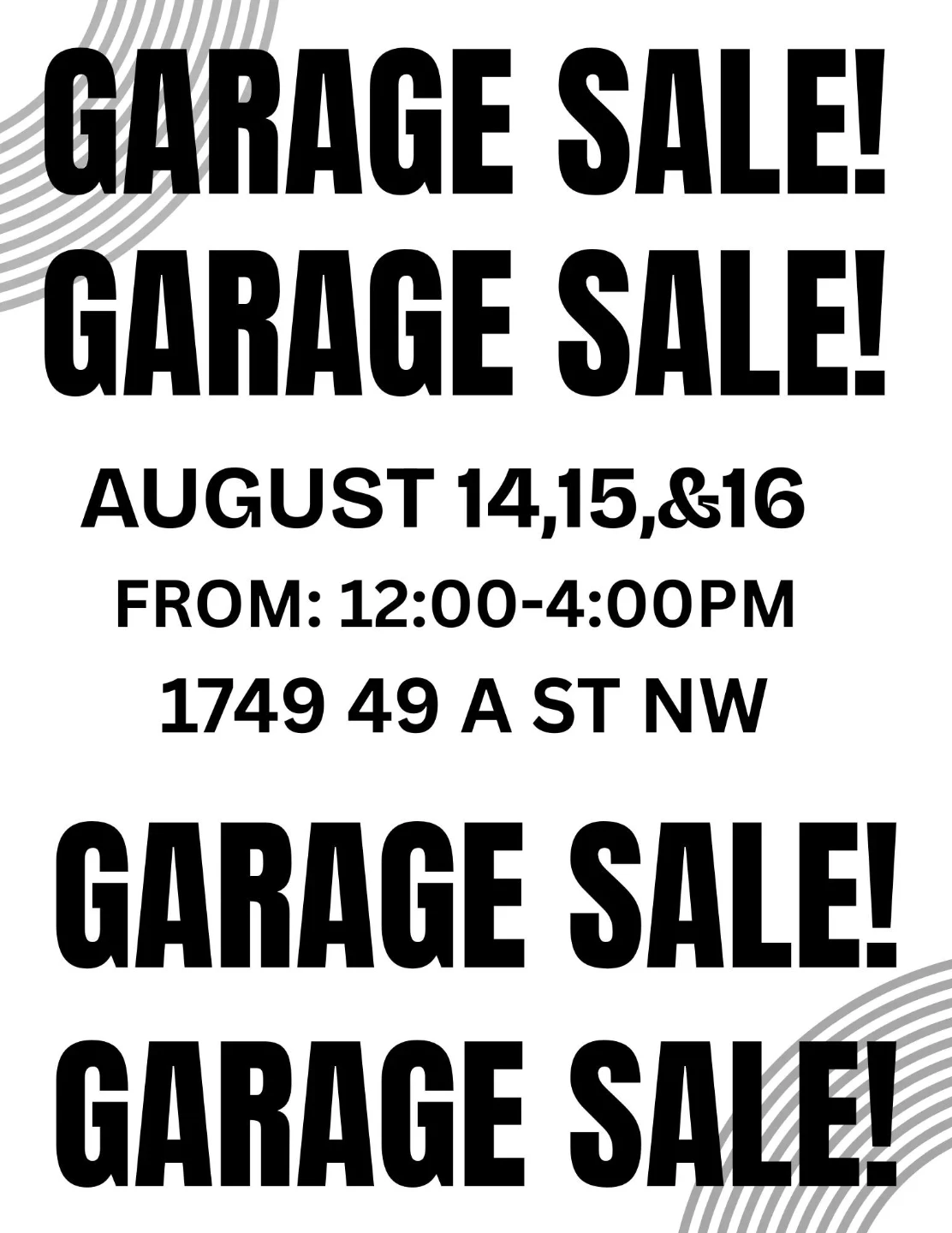 Garage Sale August 14-16