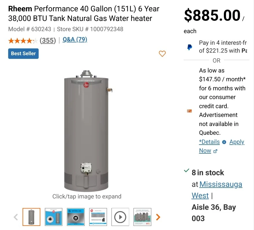 Rheem Performance 40 Gallon Natural Gss (purchase date Jan 2026) - photo 2