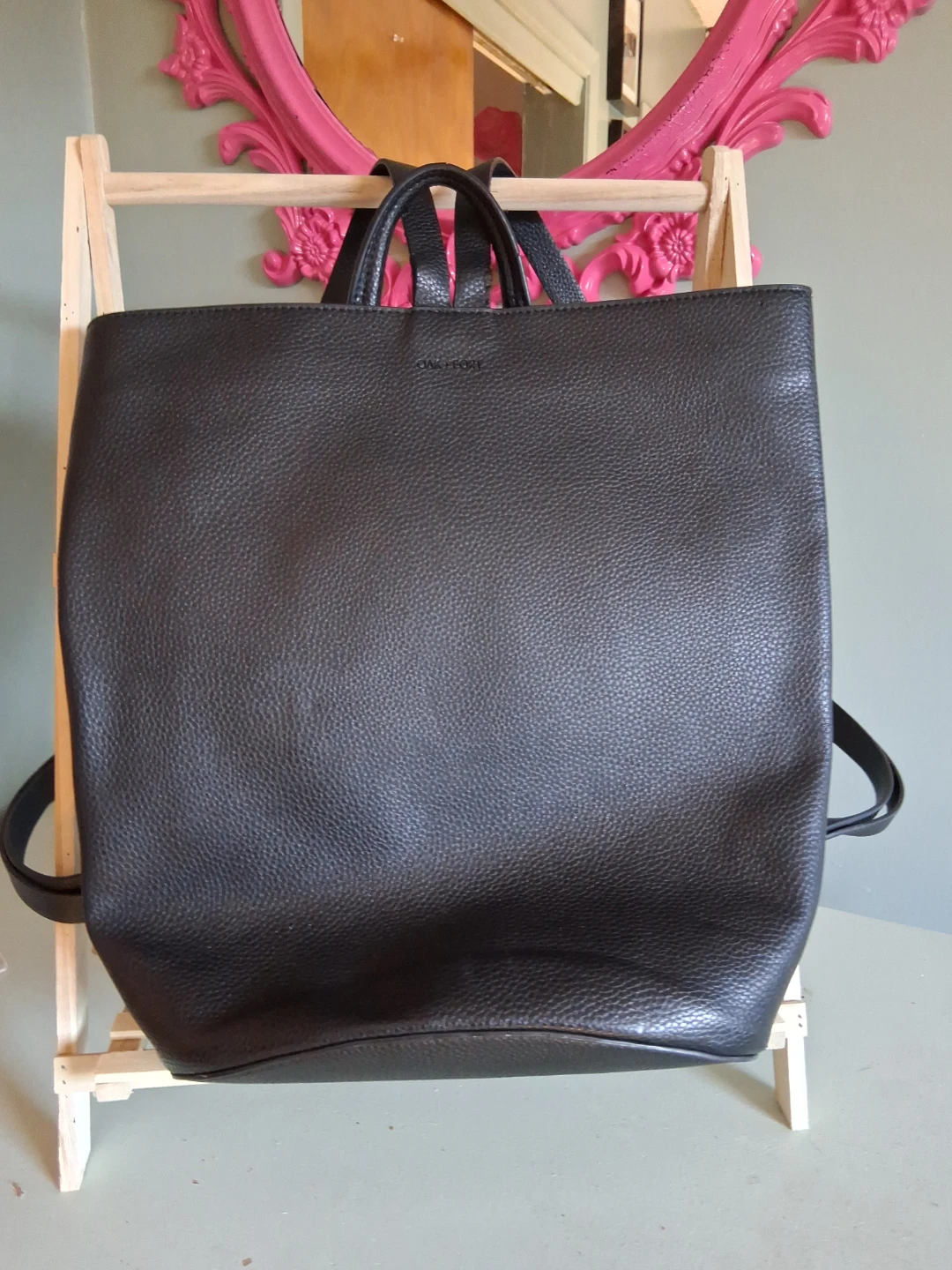 OAK + FORT Black Vegan Leather Backpack