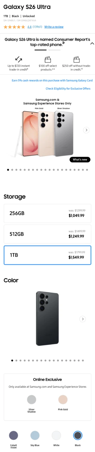 Galaxy S26 Ultra 1TB (Never Opened)