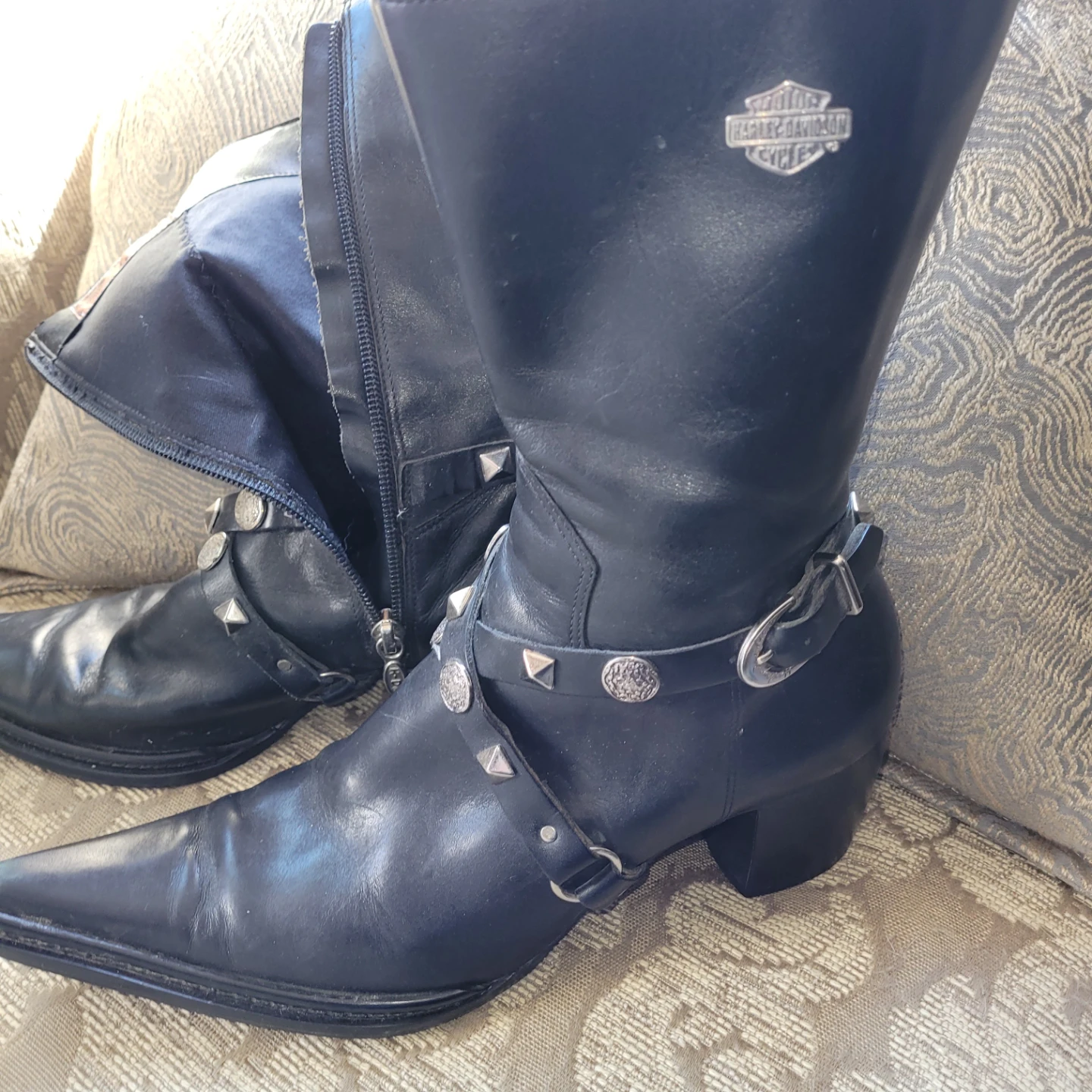 Harley-Davidson Black Leather Studded Biker Boots - photo 2