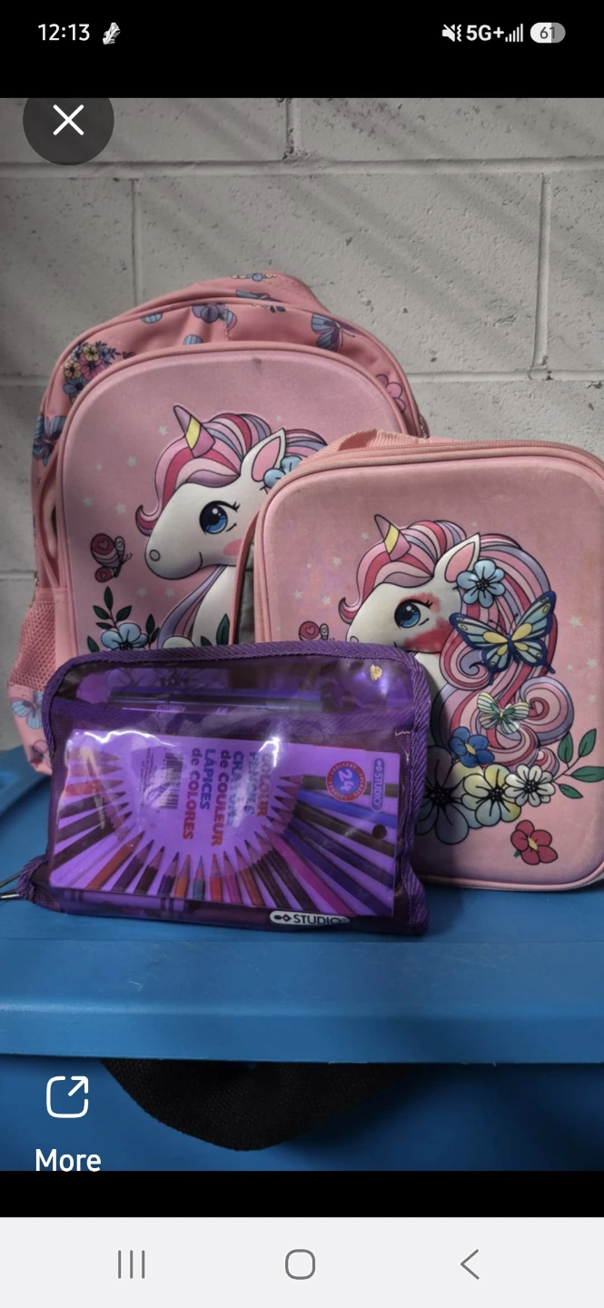Unicorn Backpack and Lunch Bag Set with Colored Pencils