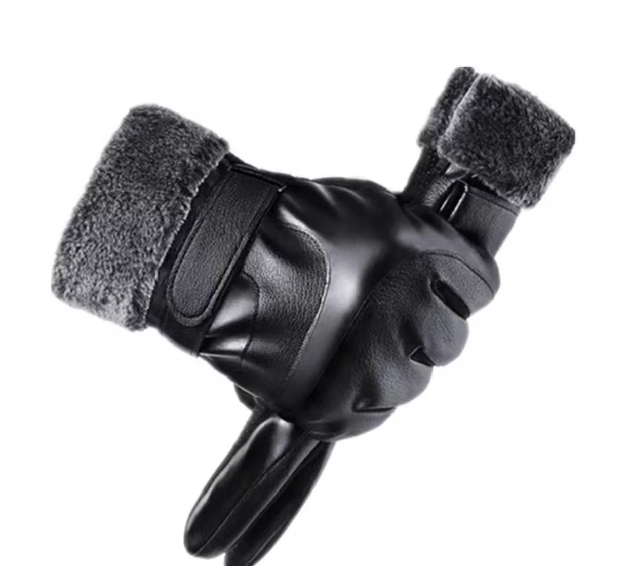 Black Leather Gloves with Fur Lining