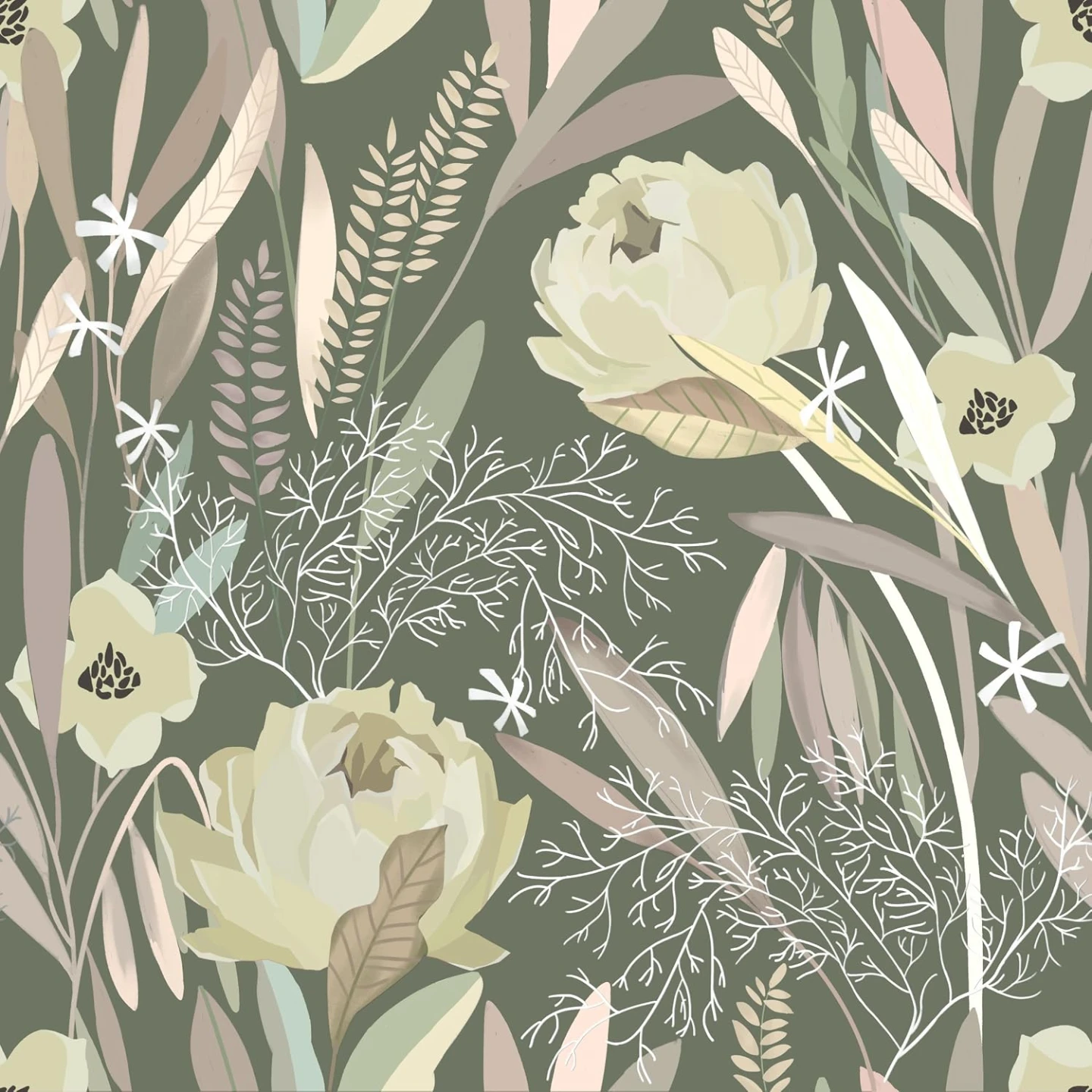 Brown Floral Wallpaper Peel and Stick Wallpaper 17.3in x 118.1in