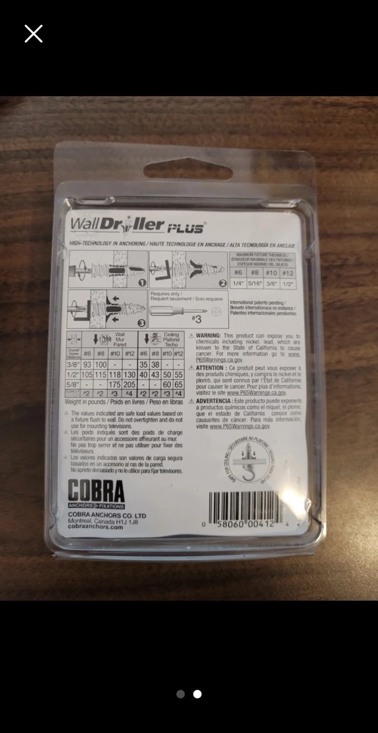 Cobra WallDriller PLUS Drywall Anchors #10 - 6 Pcs - photo 2