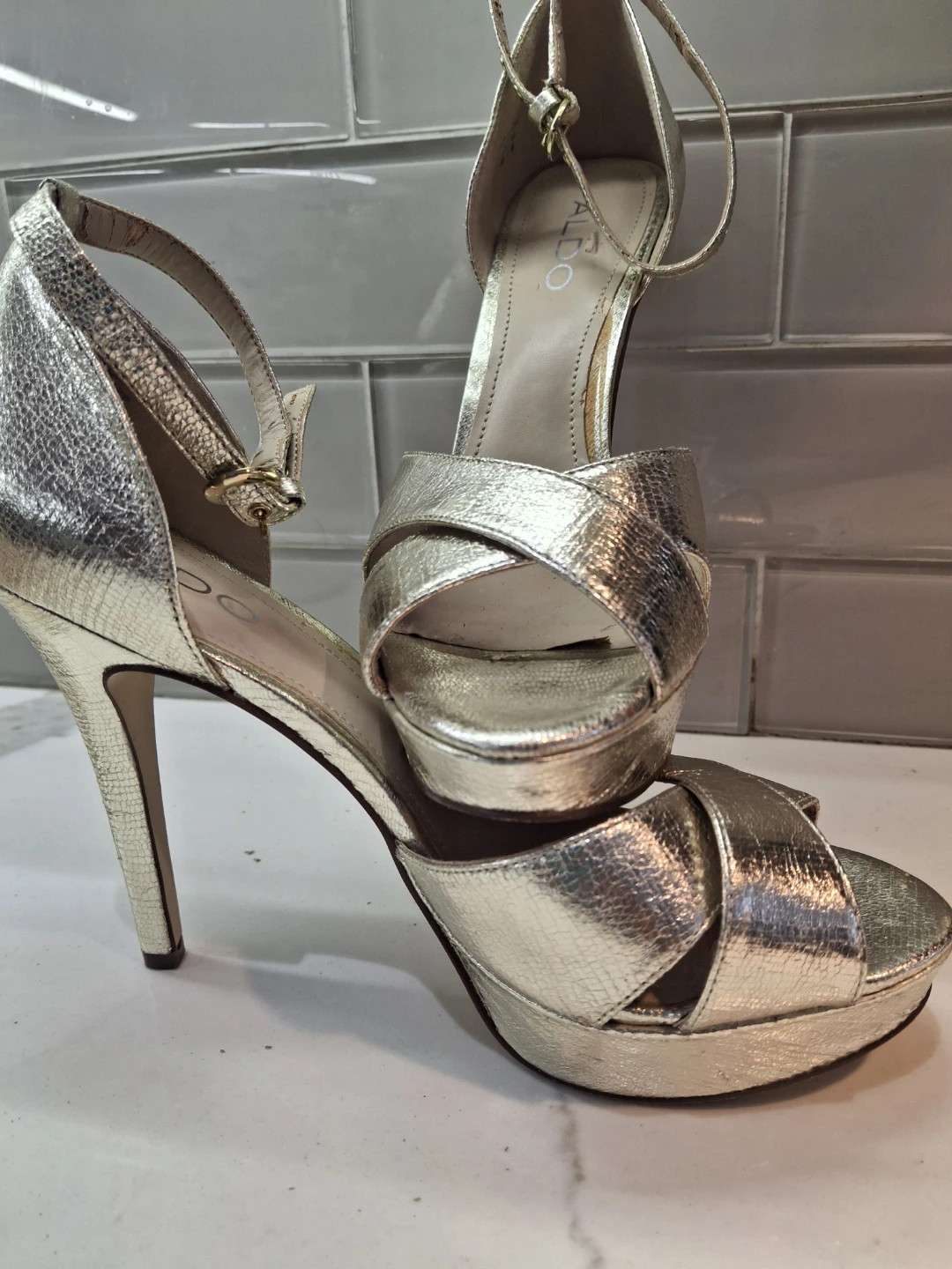 ALDO Gold Strappy Platform Heels