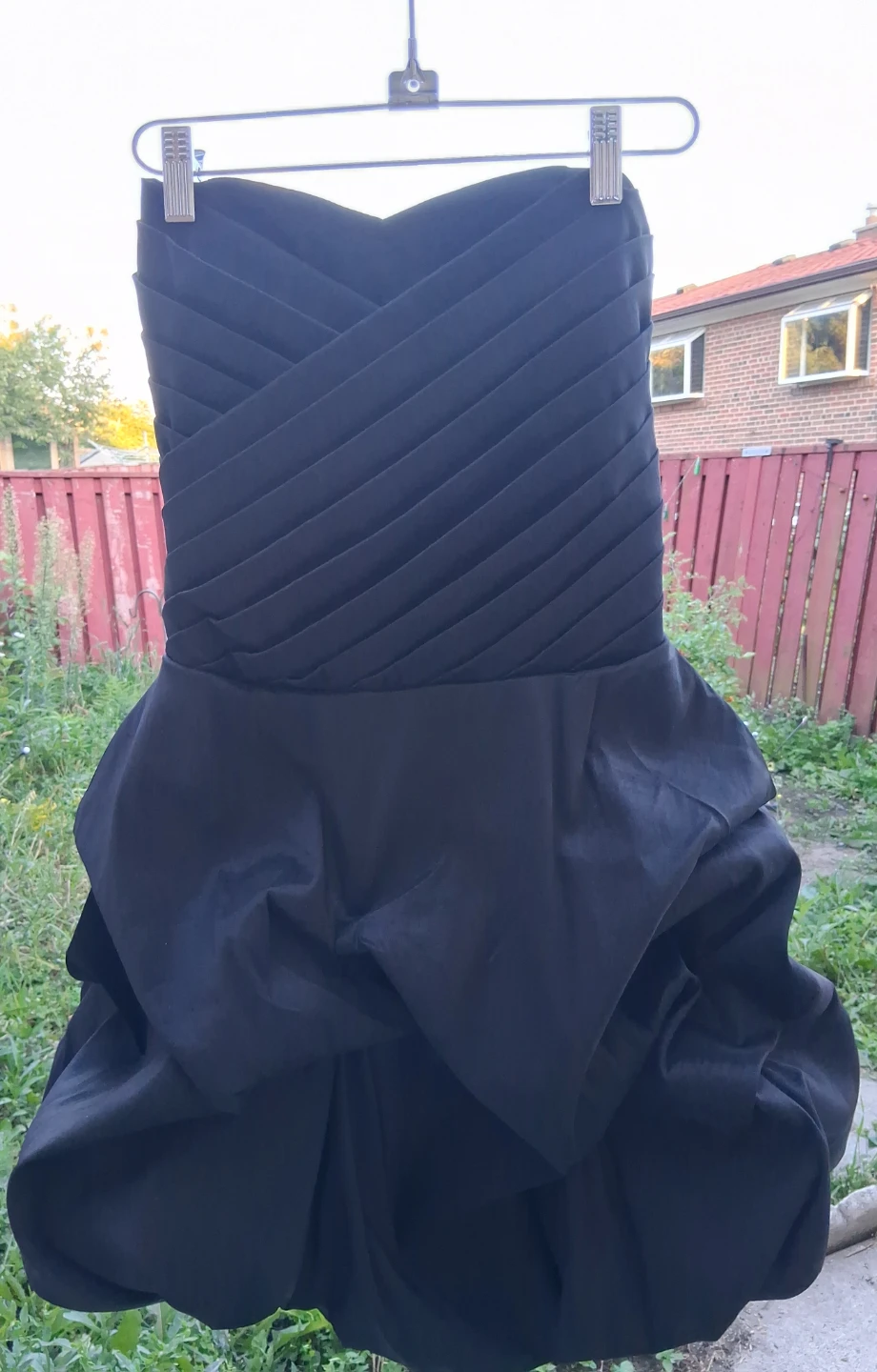 Black Strapless Pleated Dress with Bubble Skirt