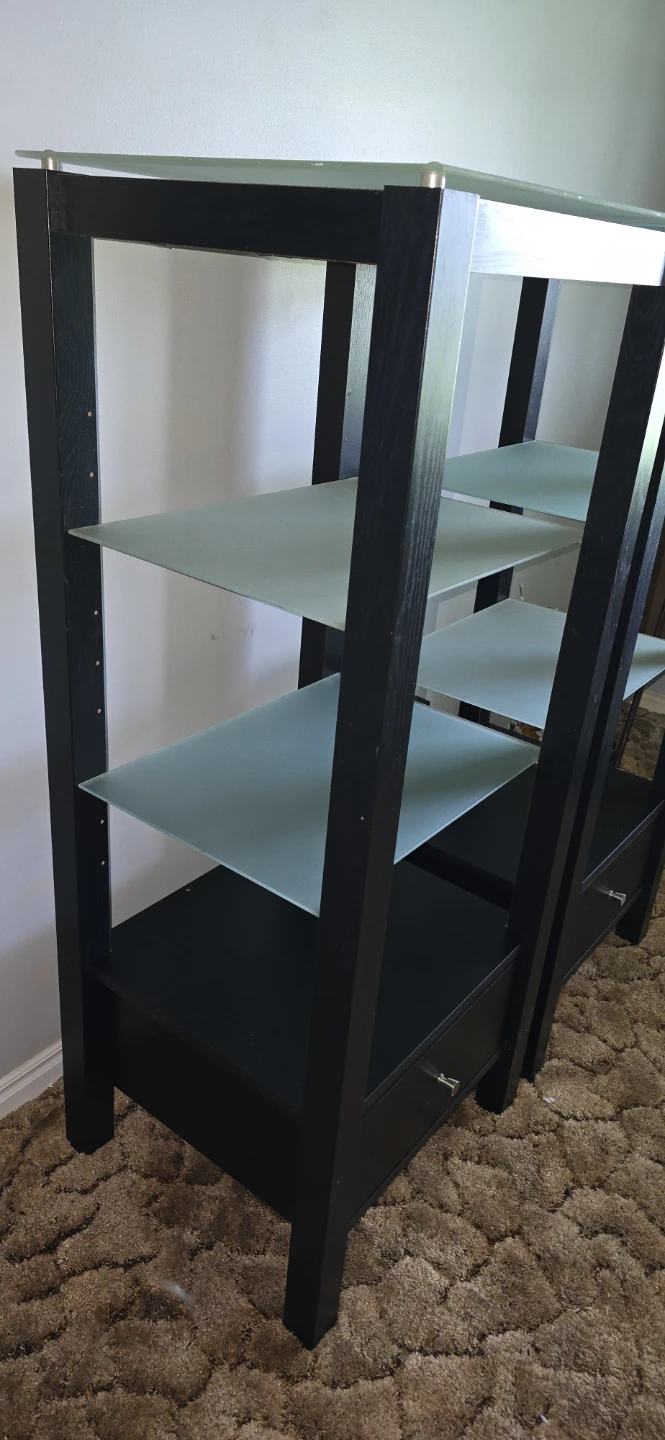 Black wood and frosted glass shelf unit with drawer - photo 2