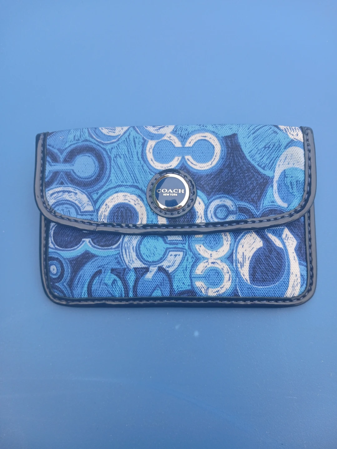 Coach Card Holder Wallet Blue Pattern