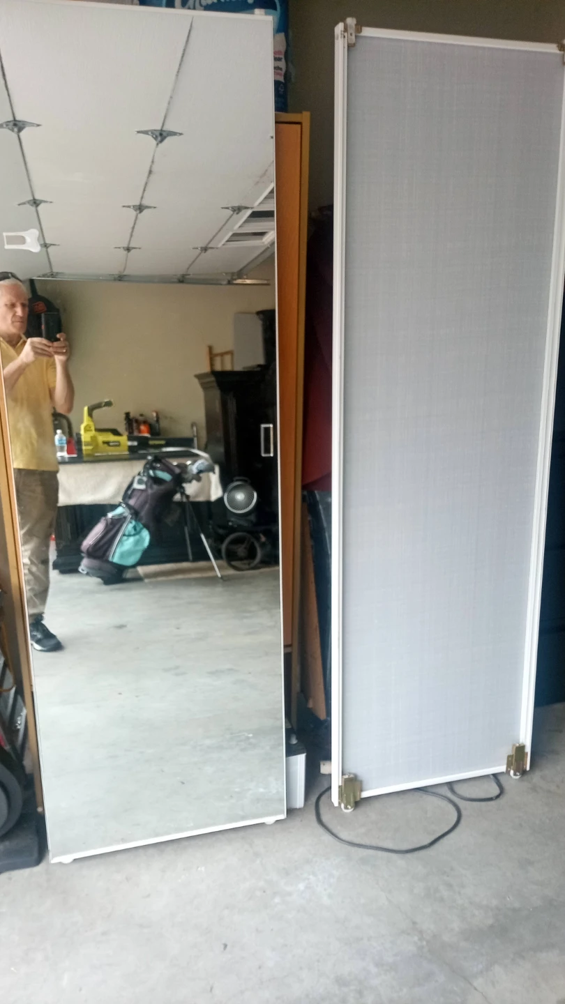Closet mirror doors.