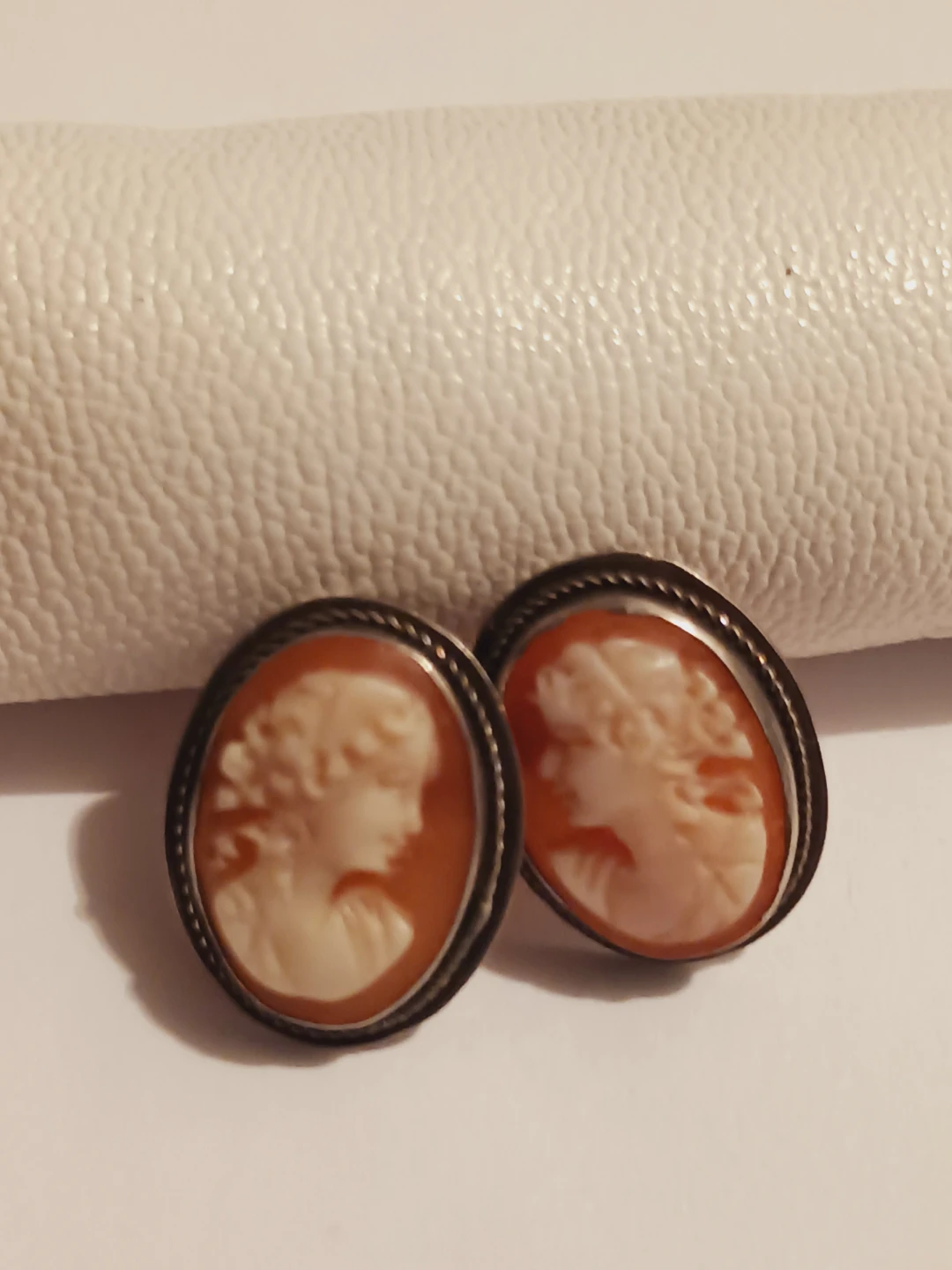 Antique Sterling Silver 925 Genuine Carved Cameo Stud Earrings - photo 3