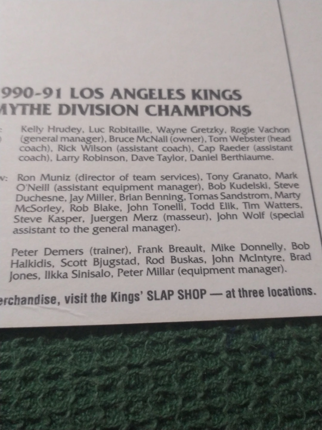 1990-91 Los Angeles Kings Smythe Division Champions Postcard - photo 4