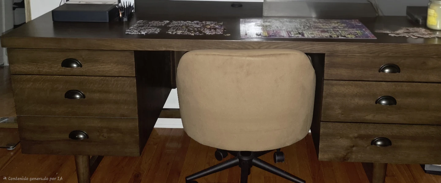 Wooden Desk and Tan Office Chair Set