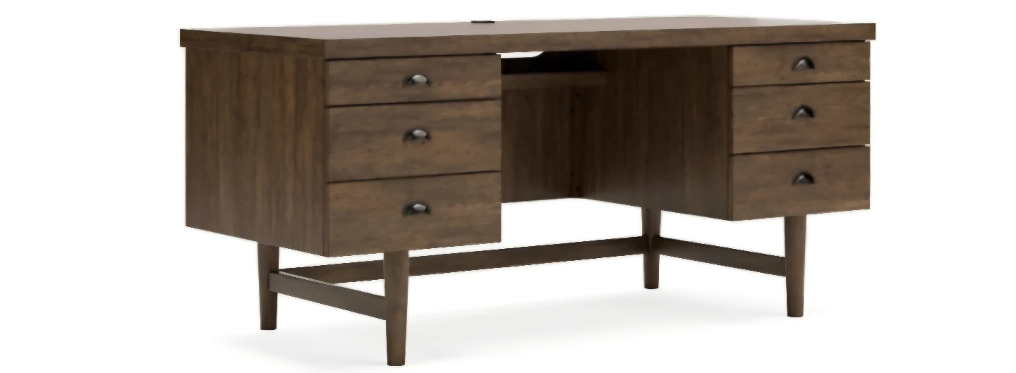 Wooden Desk and Tan Office Chair Set - photo 3