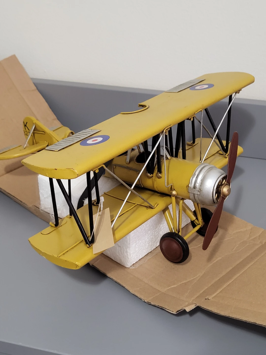 Vintage Style Metal Biplane Model Airplane 13x13 inch