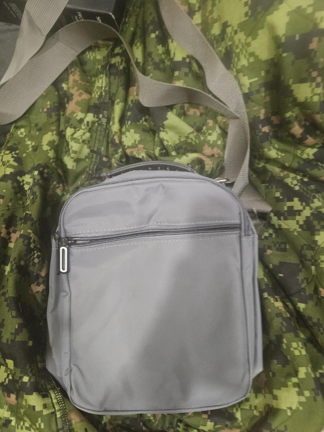 Gray Nylon Crossbody Messenger Bag