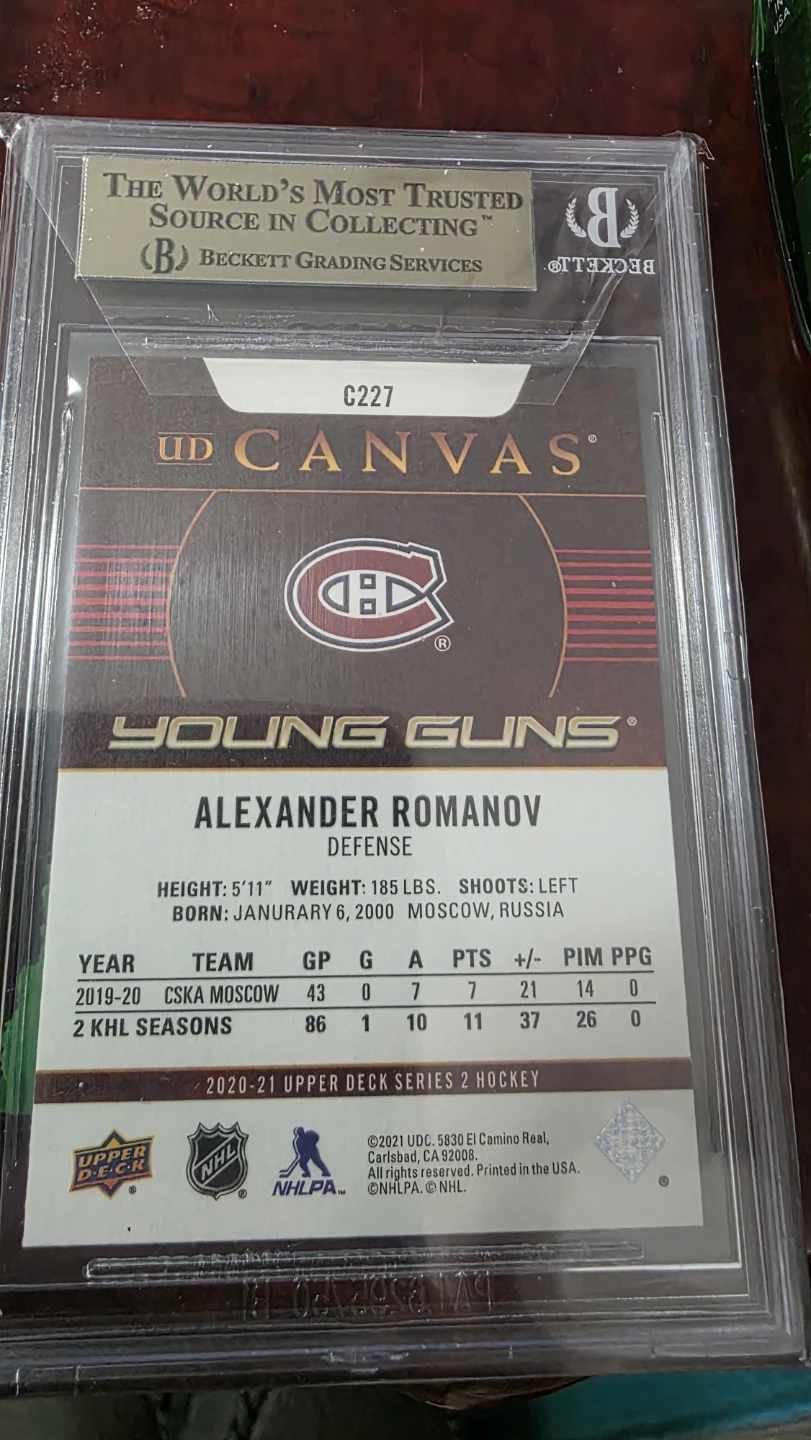 2020-21 Upper Deck Young Guns Alexander Romanov RC BGS 9.5 - photo 2